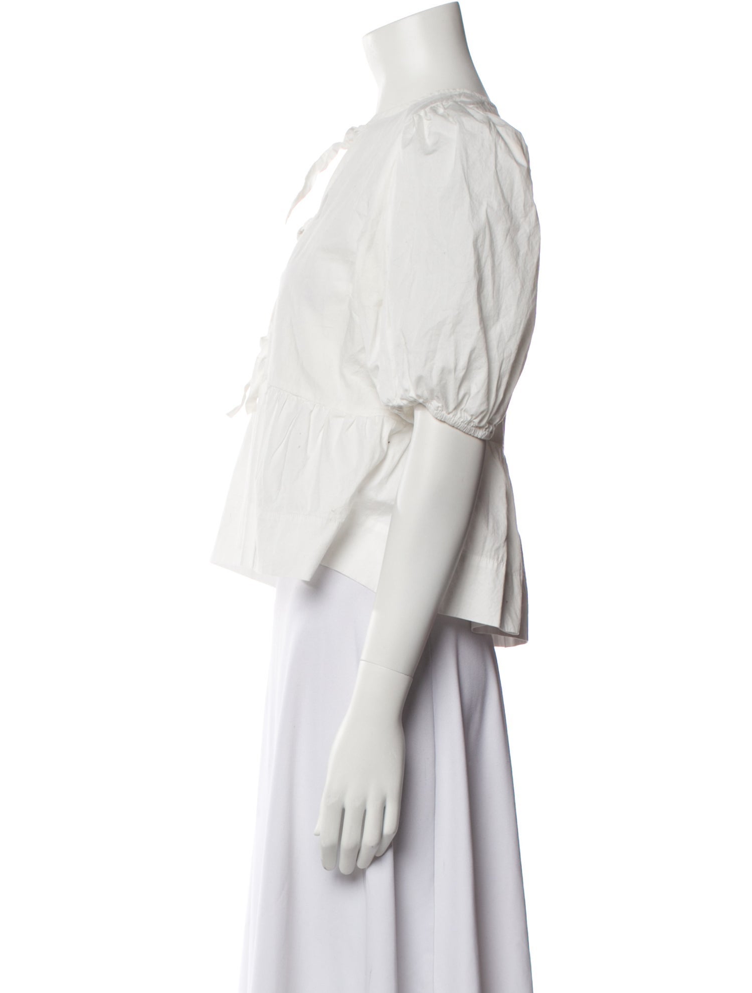 Ganni Tie Neck Short Sleeve Crop Top