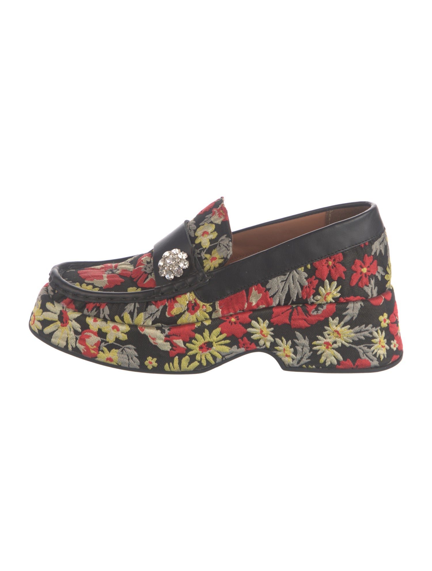 Ganni Floral Print Crystal Embellishments Loafers