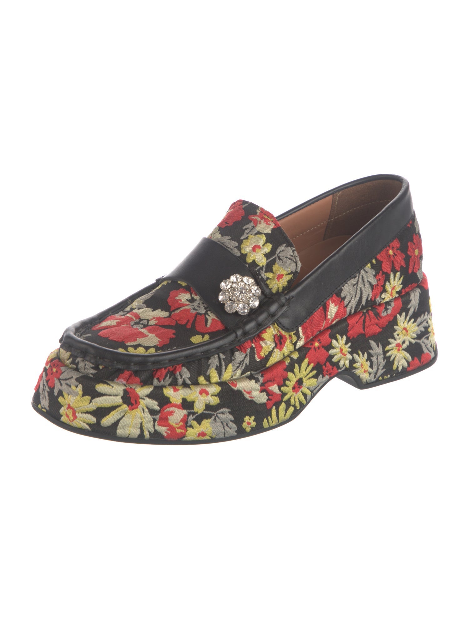 Ganni Floral Print Crystal Embellishments Loafers