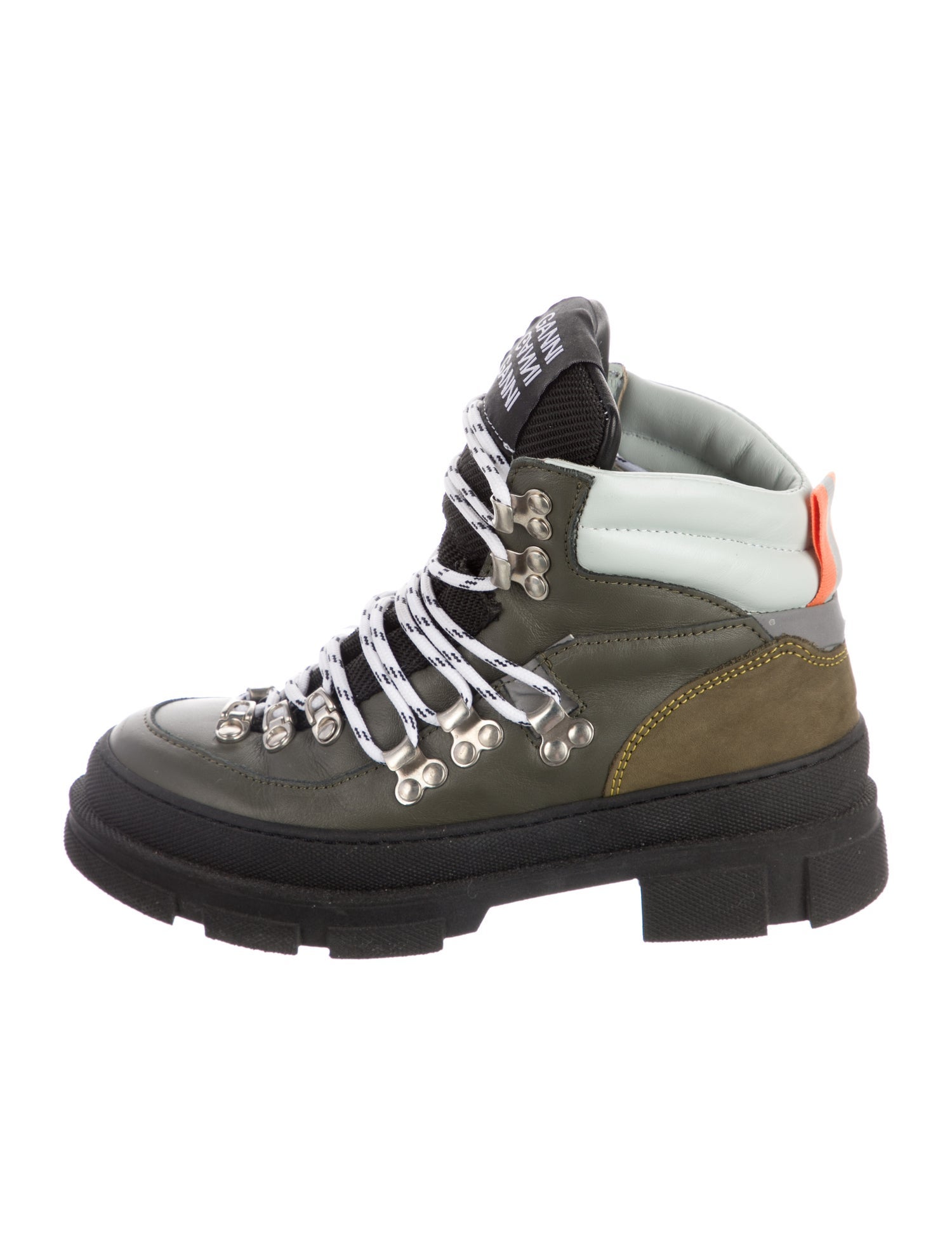 Ganni Leather Colorblock Pattern Combat Boots