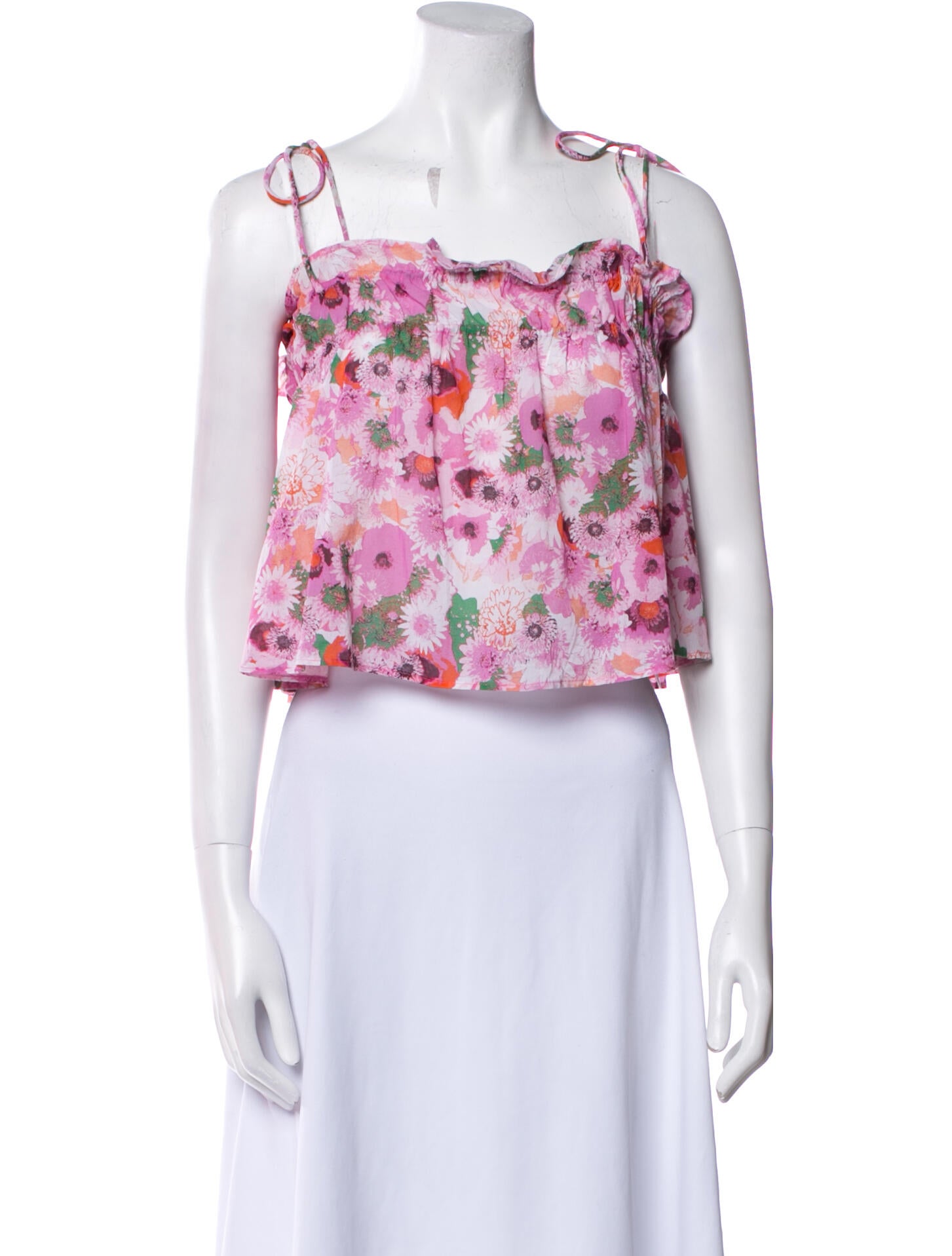 Ganni Floral Print Square Neckline Crop Top
