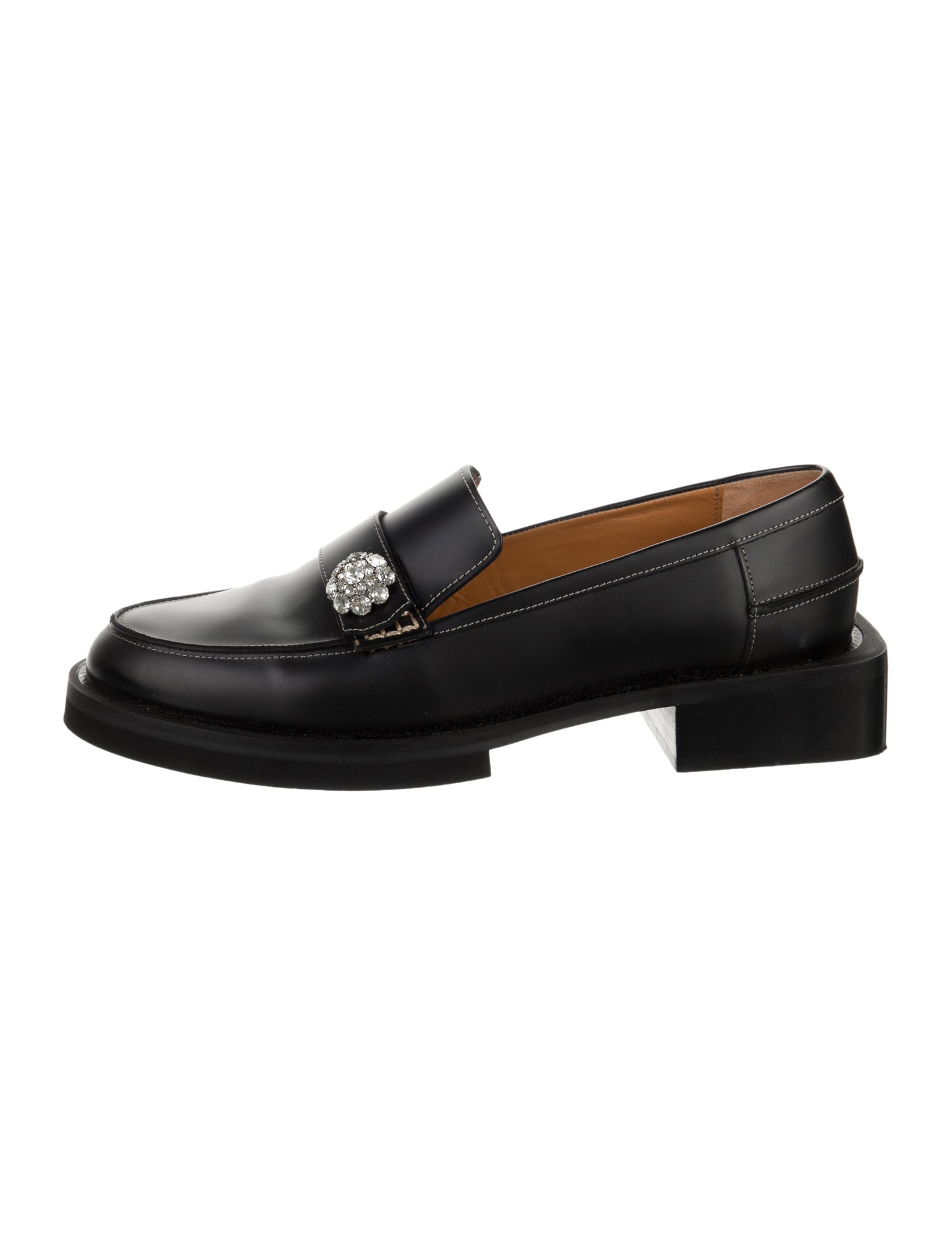 Ganni Leather Crystal Embellishments Loafers
