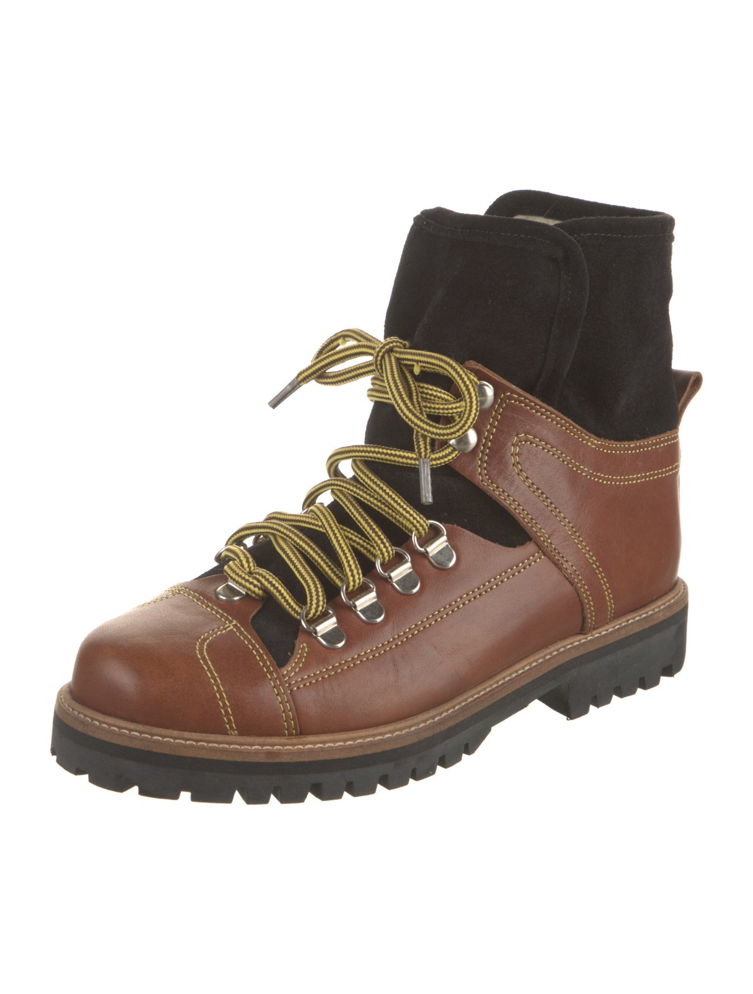 Ganni Leather Colorblock Pattern Combat Boots