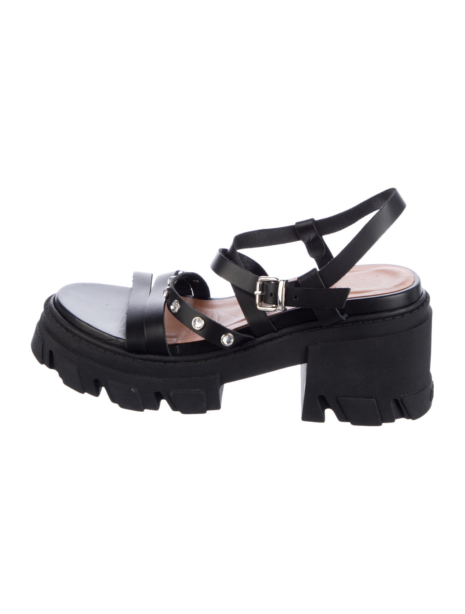 Ganni Leather Crystal Embellishments Slingback Sandals