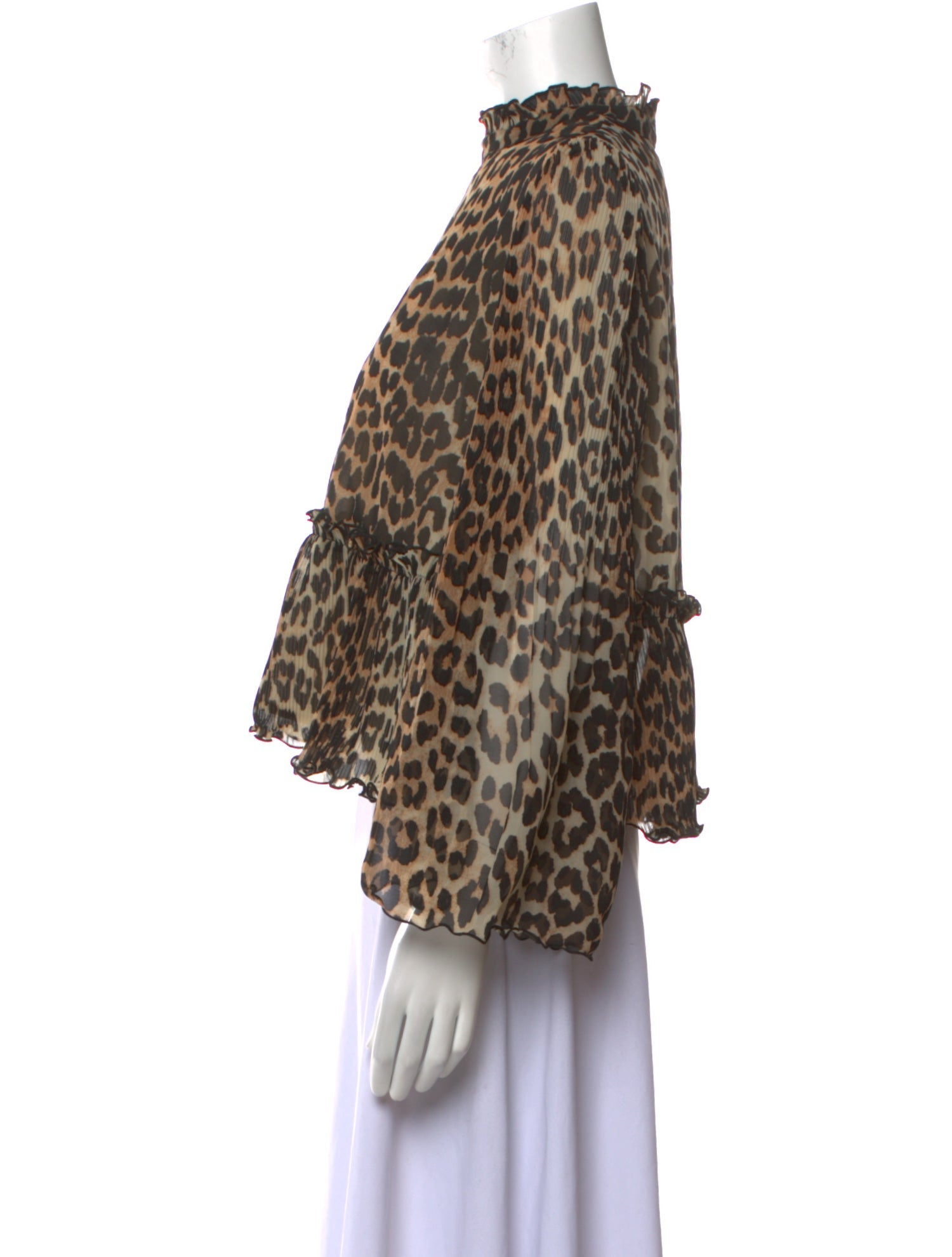 Ganni Animal Print Mock Neck Blouse