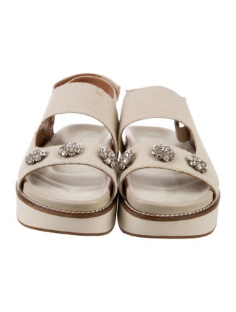 Ganni Canvas Crystal Embellishments Slingback Sandals