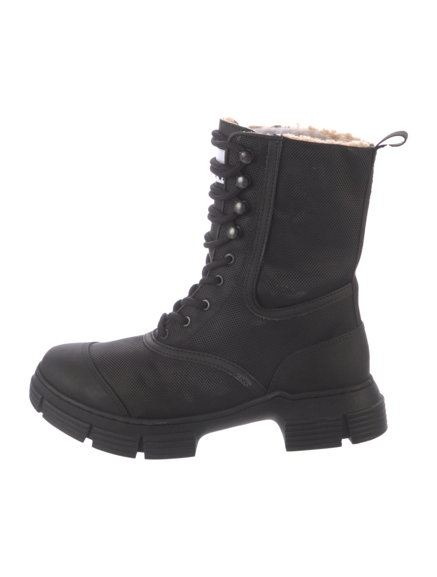 Ganni Canvas Fur Trim Combat Boots