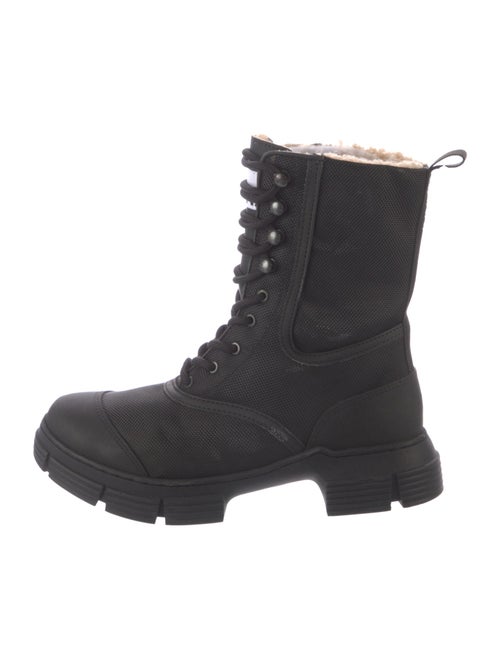 Ganni Canvas Fur Trim Combat Boots