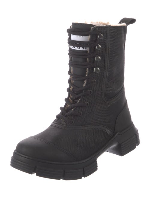 Ganni Canvas Fur Trim Combat Boots