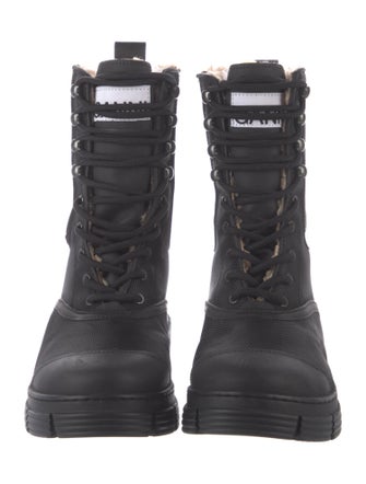 Ganni Canvas Fur Trim Combat Boots