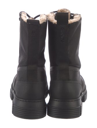 Ganni Canvas Fur Trim Combat Boots