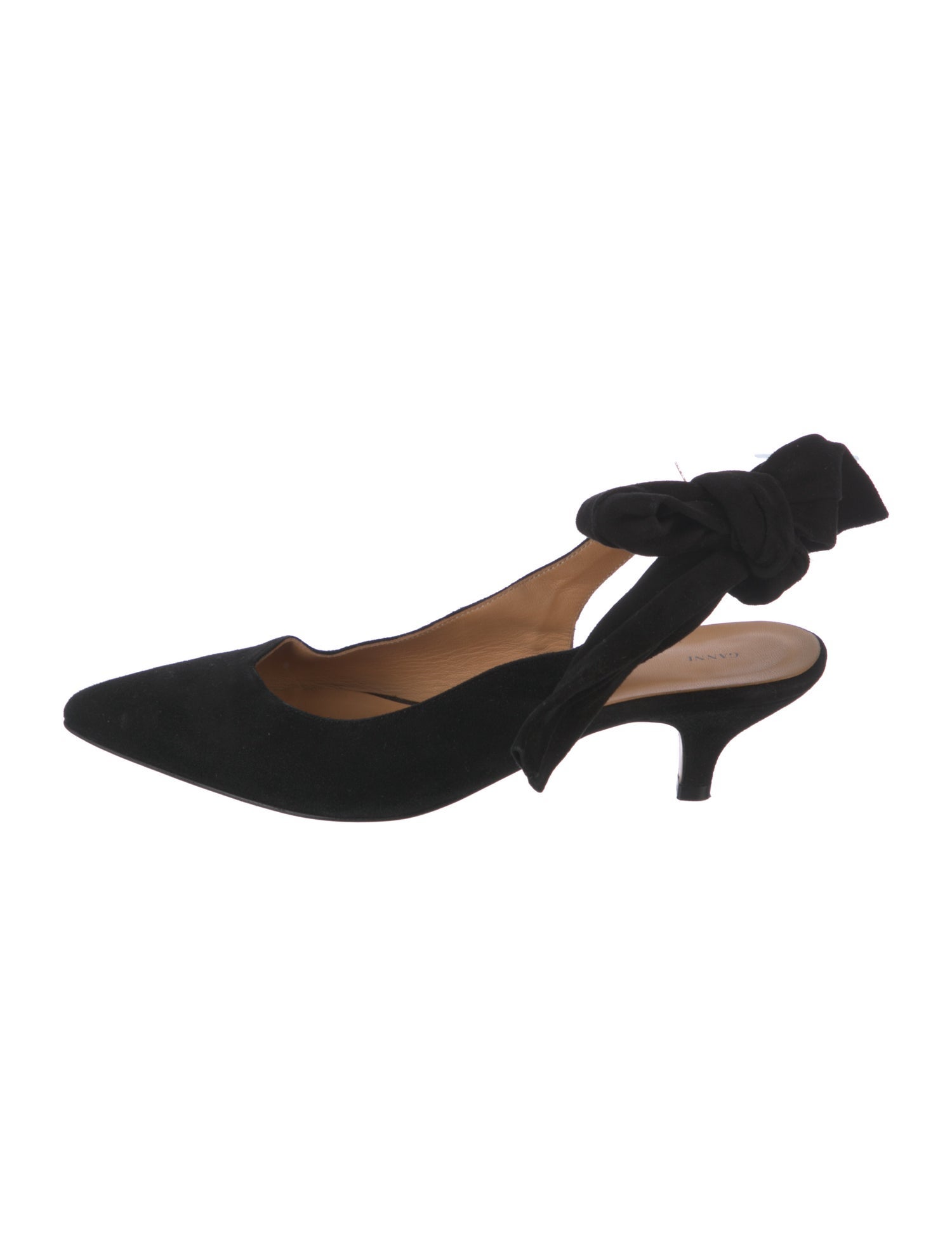 Ganni Suede Bow Accents Slingback Pumps