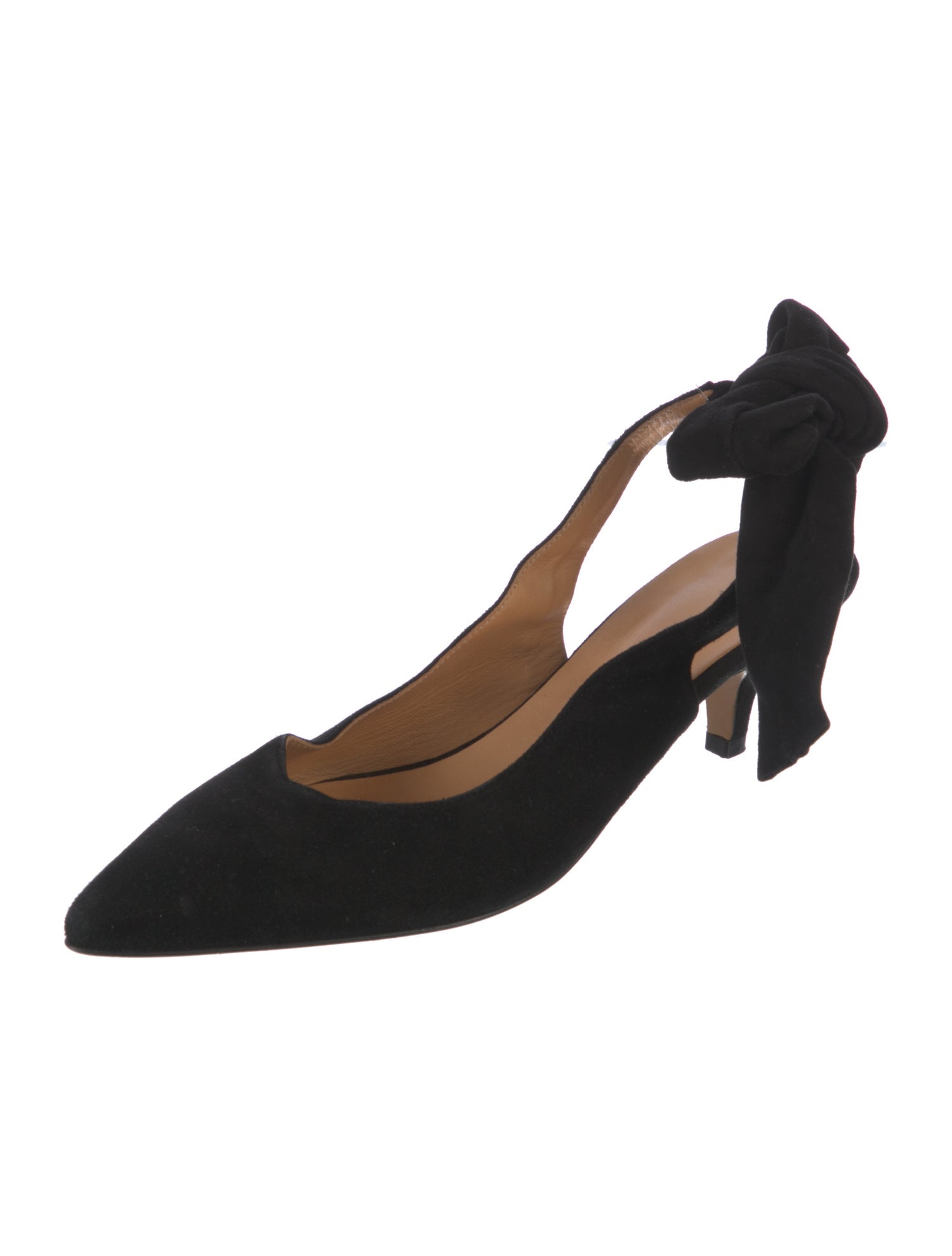 Ganni Suede Bow Accents Slingback Pumps