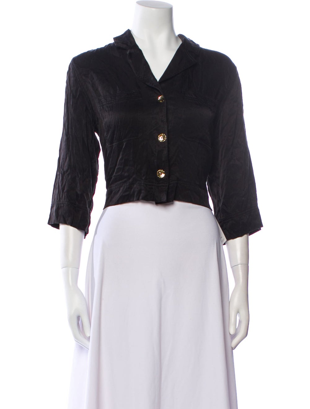 Ganni Jacket Black Pointed Collar Patch Pockets & - image 1