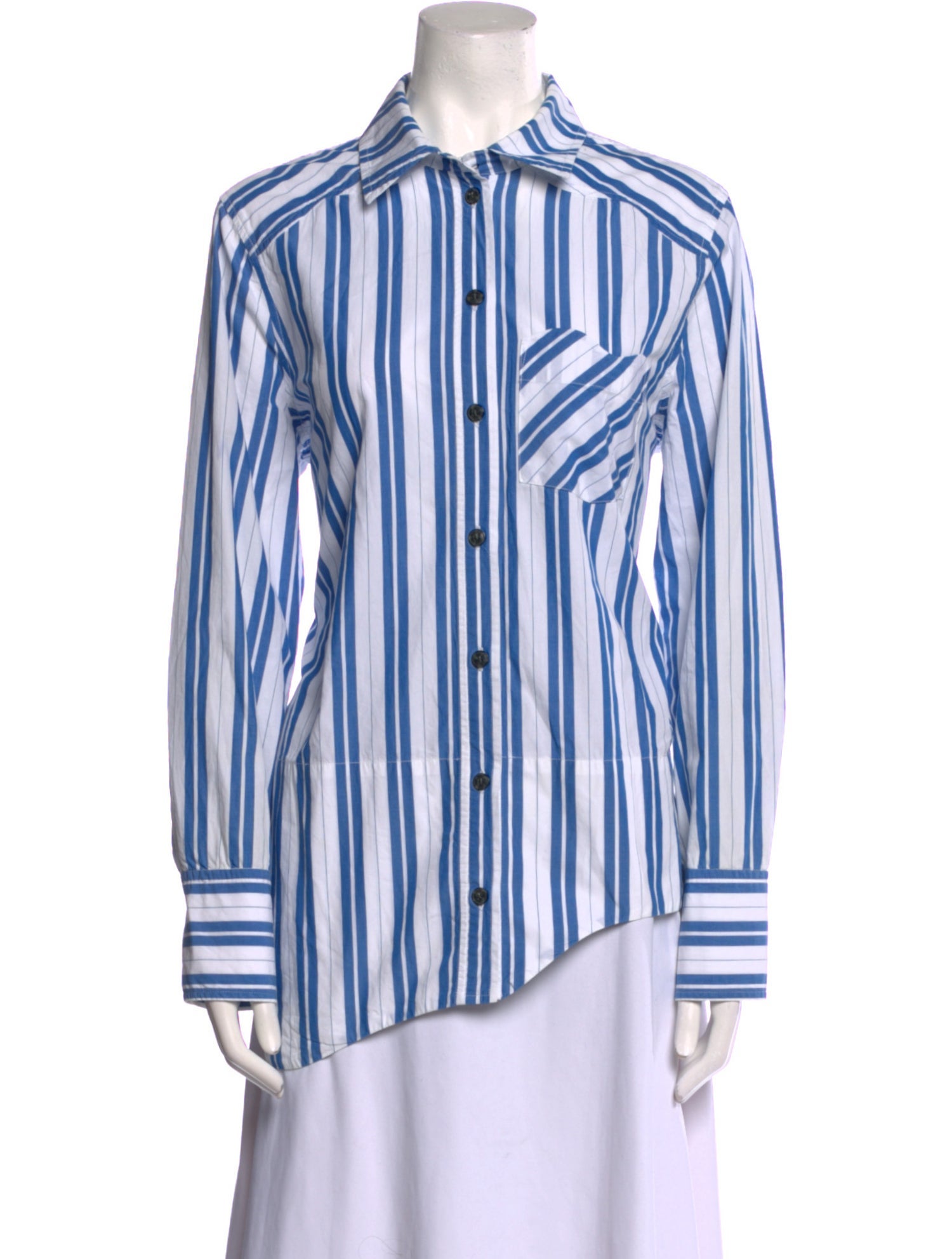 Ganni Striped Long Sleeve Button-Up Top