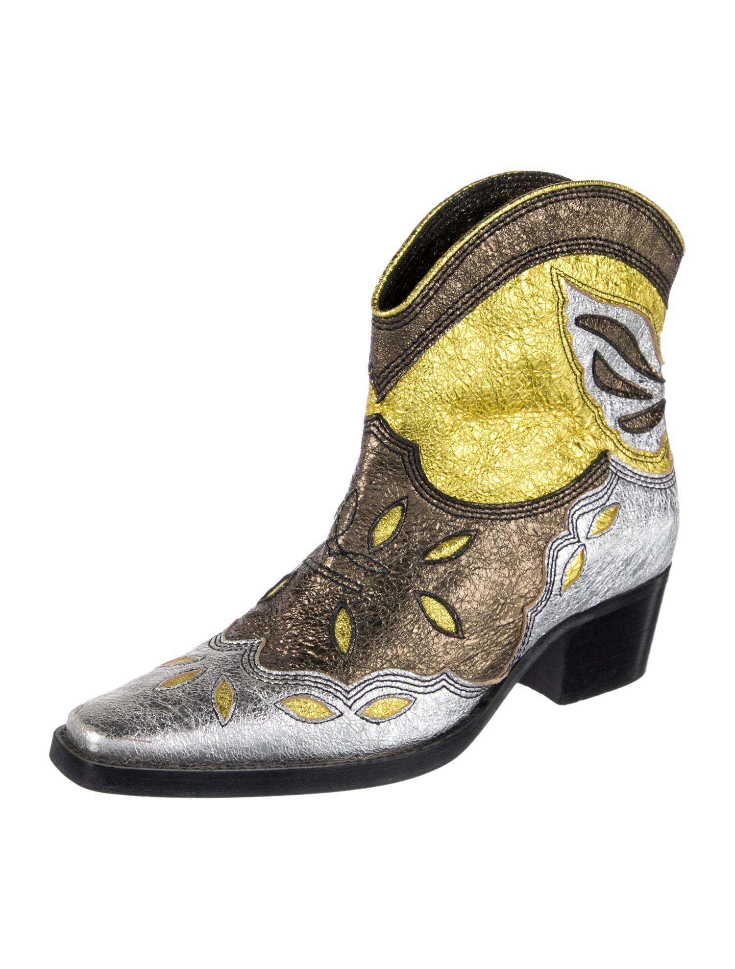 Ganni Leather Printed Western Boots
