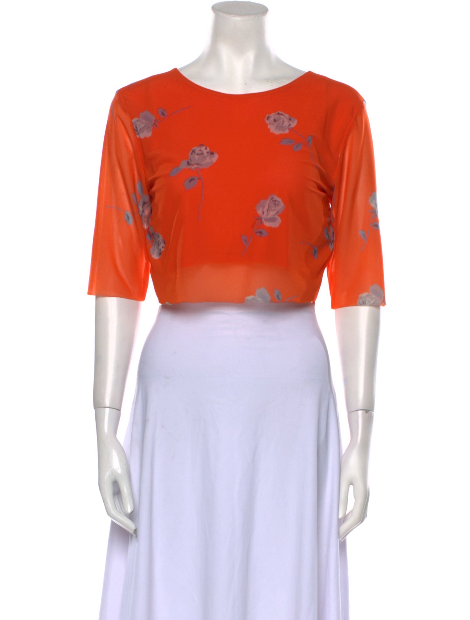 Ganni Printed Bateau Neckline Crop Top