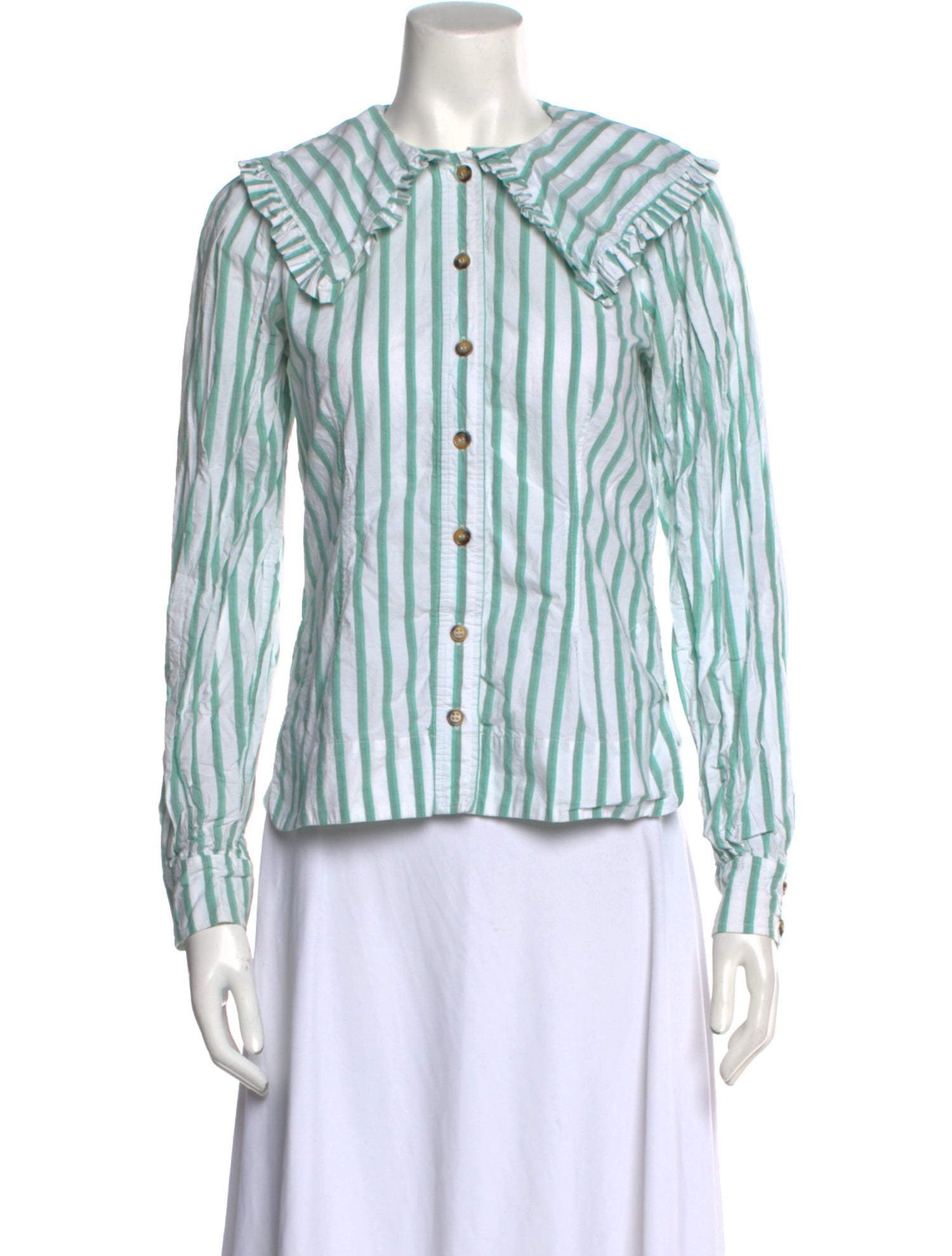 Ganni Striped Long Sleeve Button-Up Top