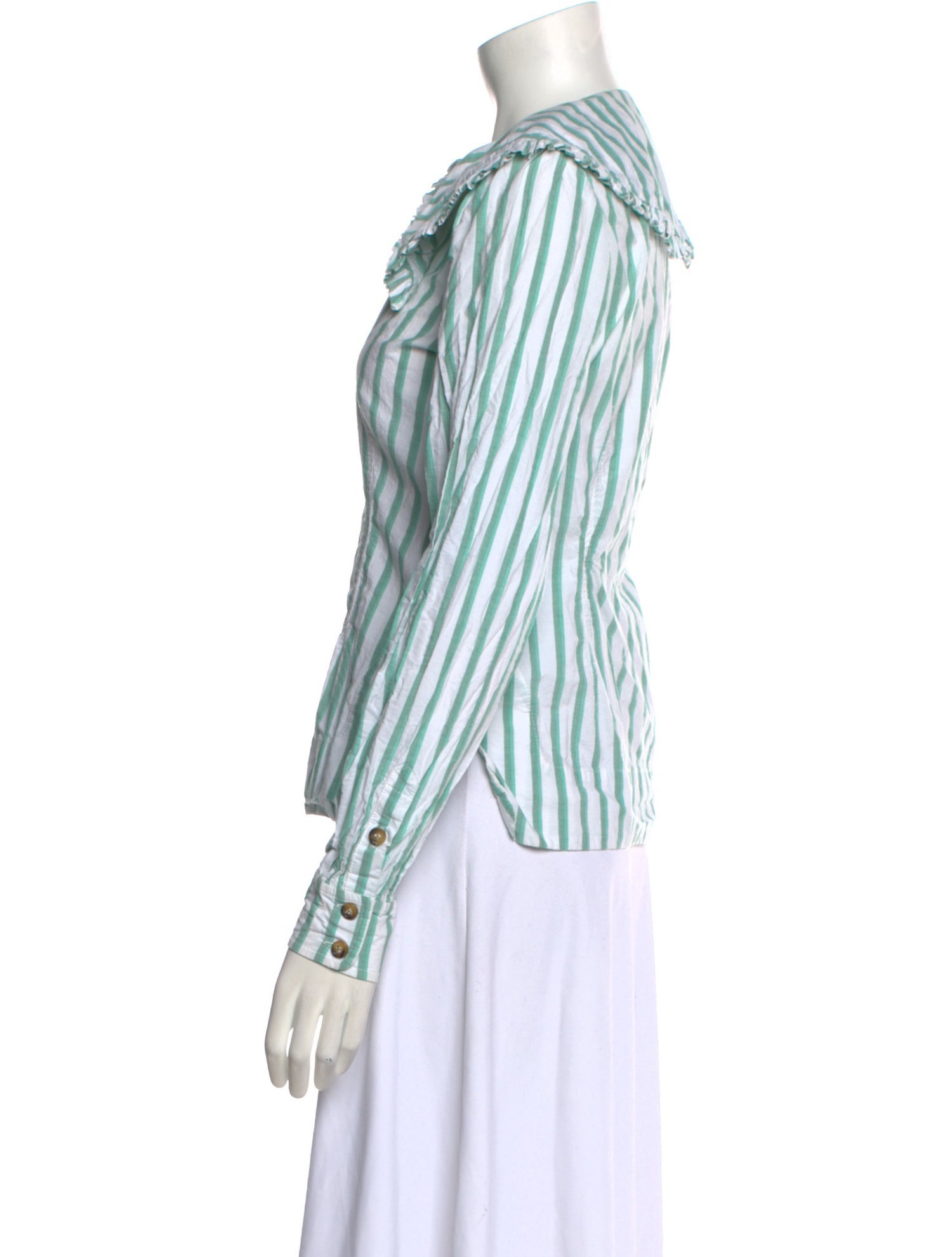 Ganni Striped Long Sleeve Button-Up Top