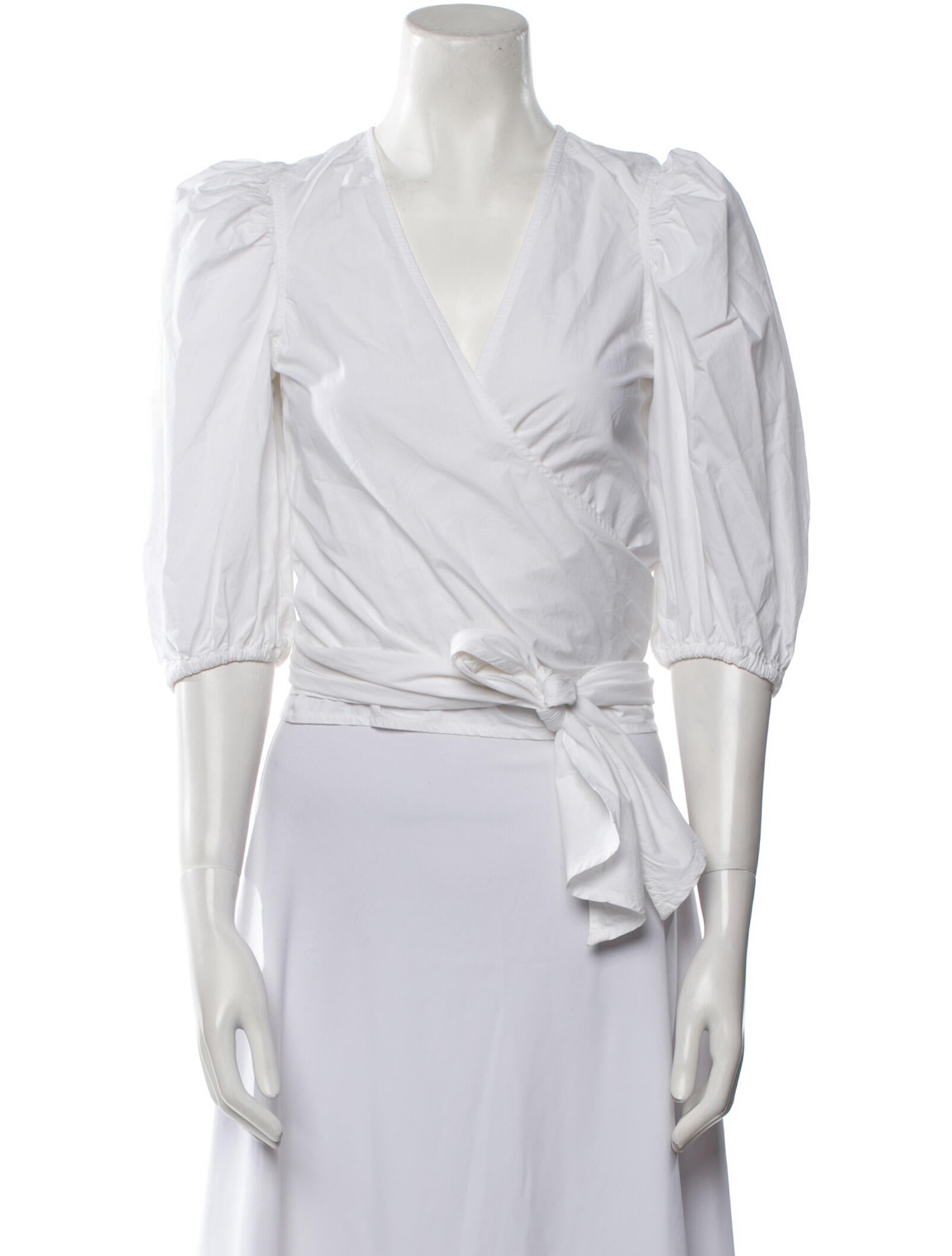 Ganni V-Neck Three-Quarter Sleeve Crop Top