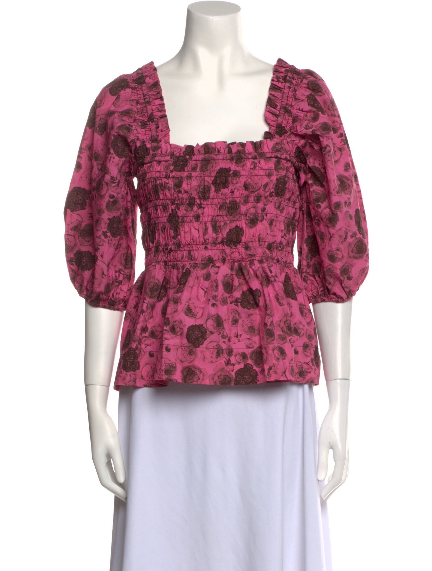 Ganni Floral Print Square Neckline Blouse