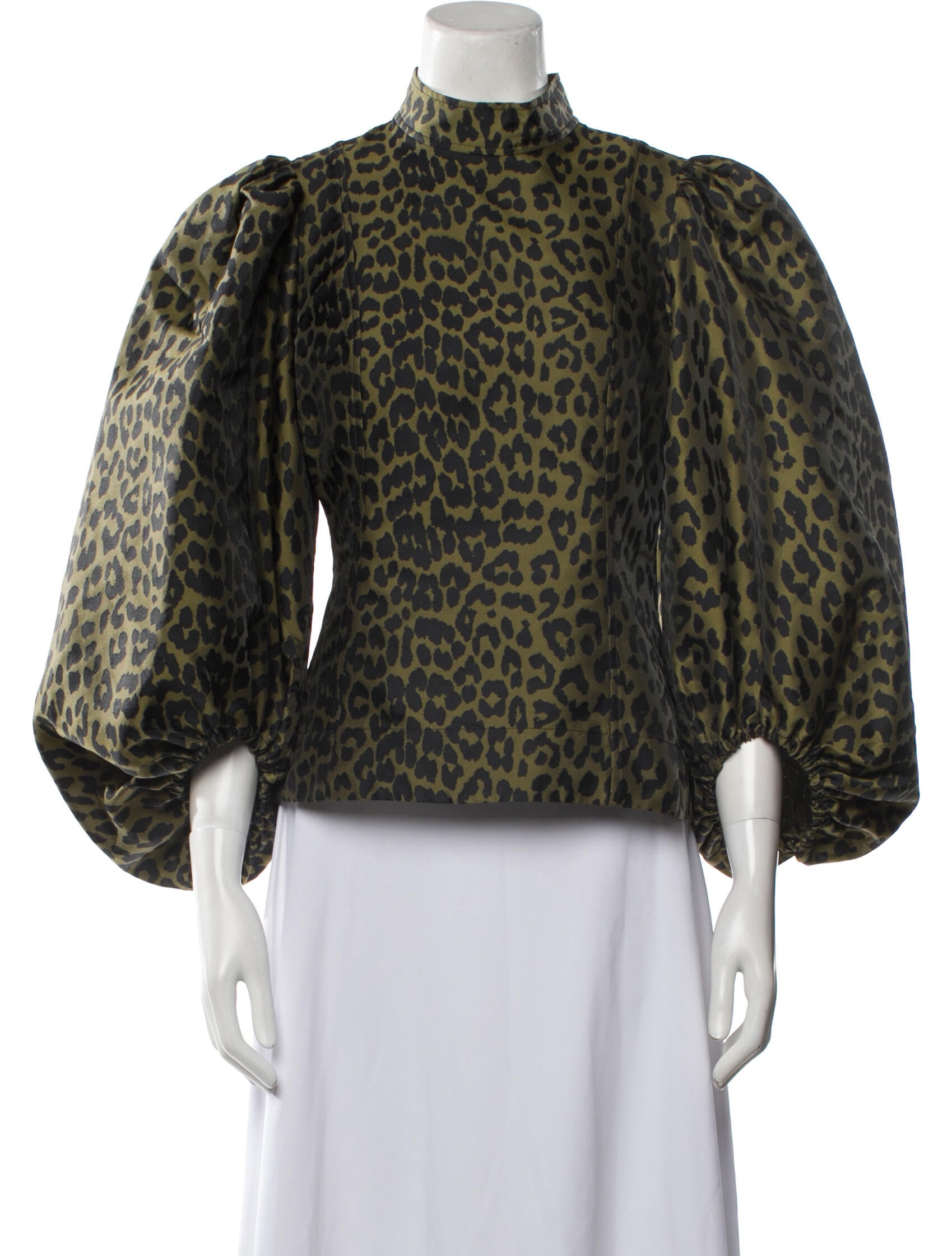 Ganni Animal Print Mock Neck Blouse