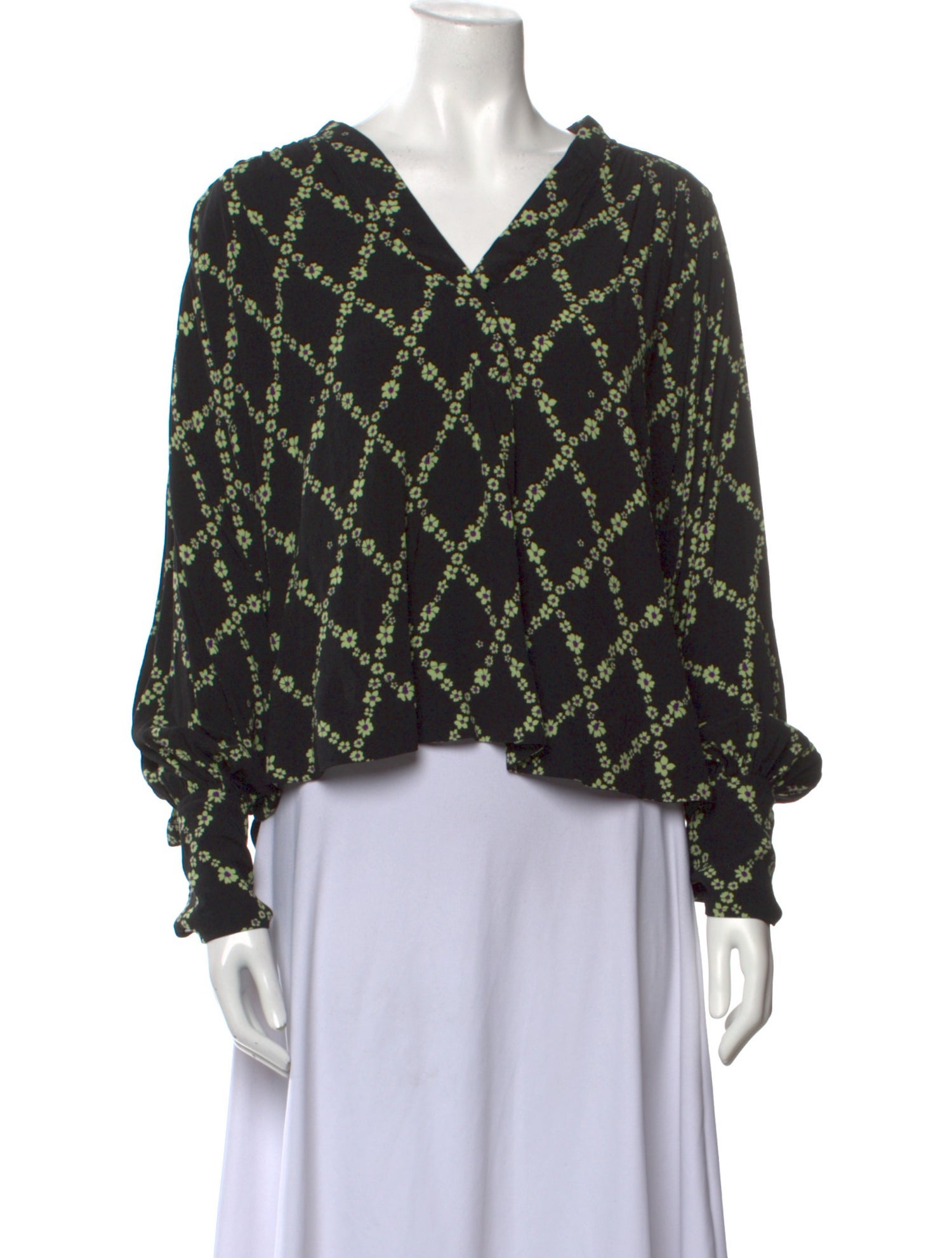 Ganni Printed V-Neck Blouse