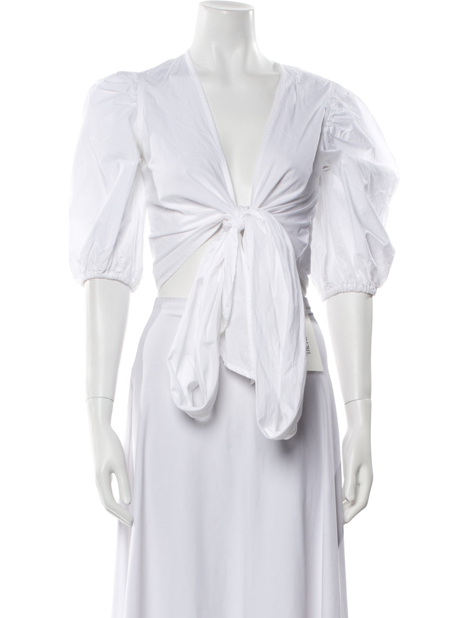 Ganni V-Neck Three-Quarter Sleeve Crop Top