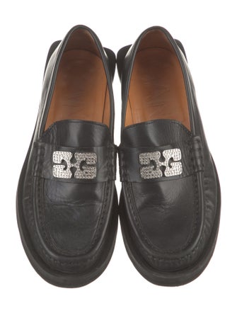 Ganni Leather Crystal Embellishments Loafers