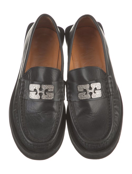 Ganni Leather Crystal Embellishments Loafers