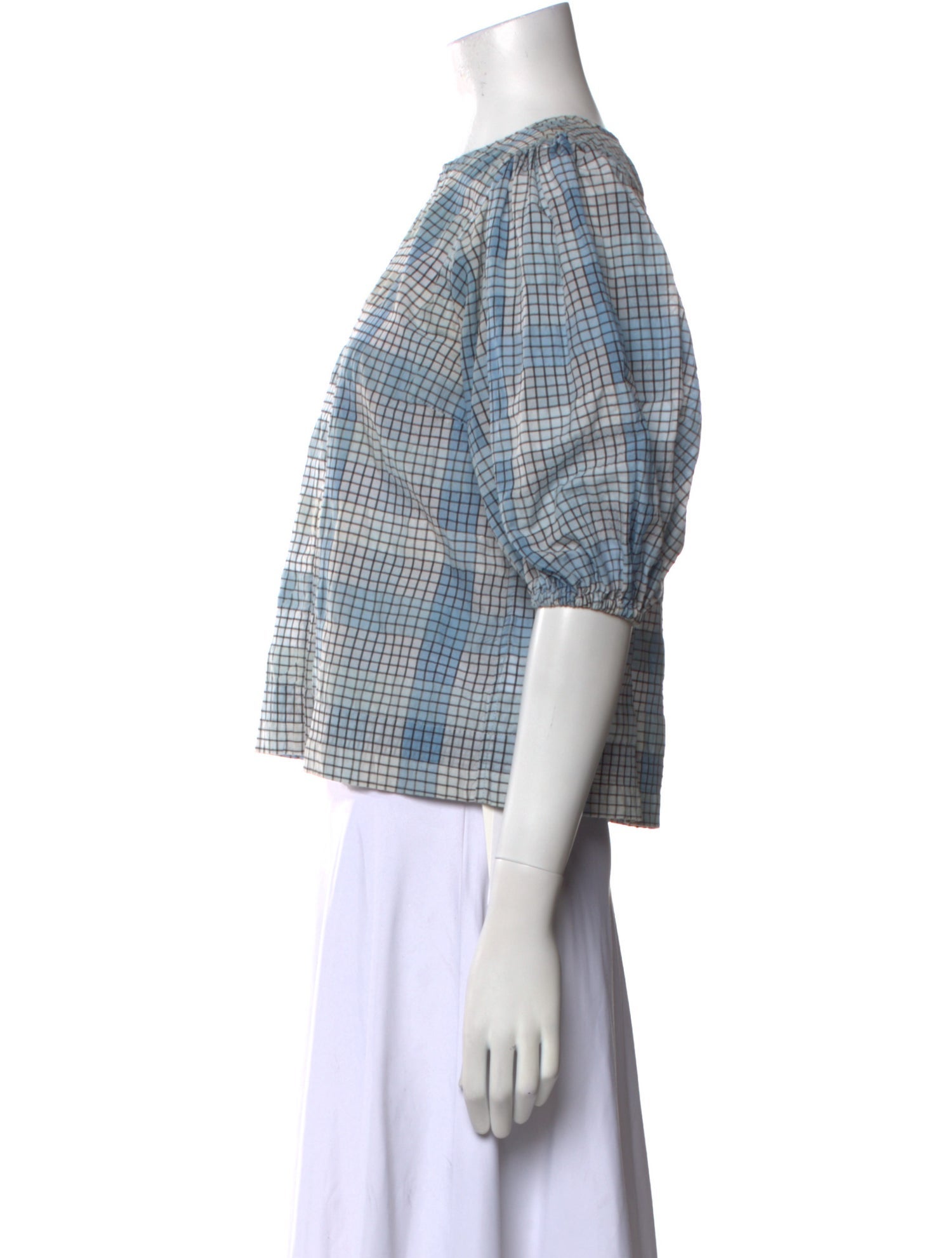 Ganni Plaid Print Bateau Neckline Crop Top