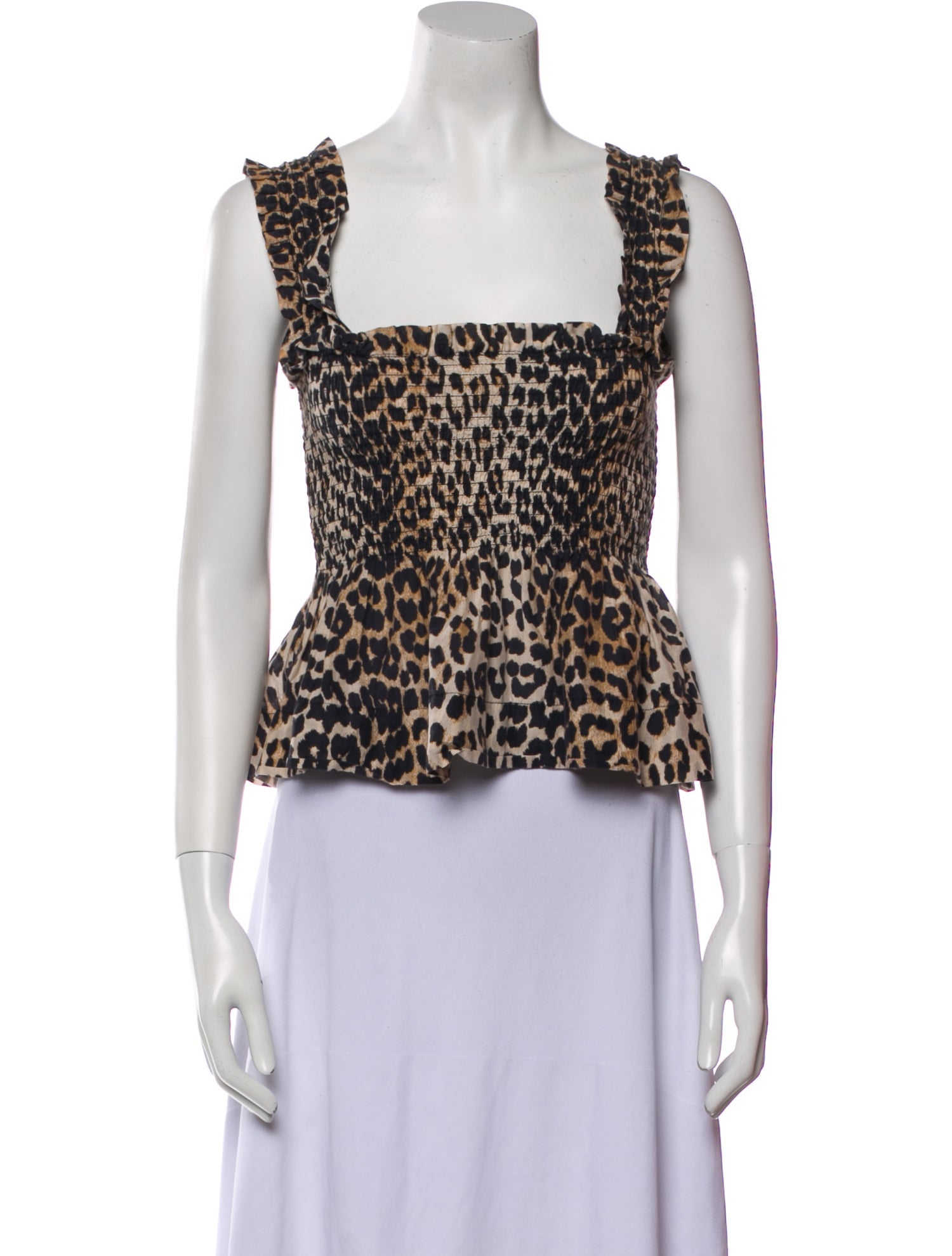 Ganni Animal Print Square Neckline Crop Top