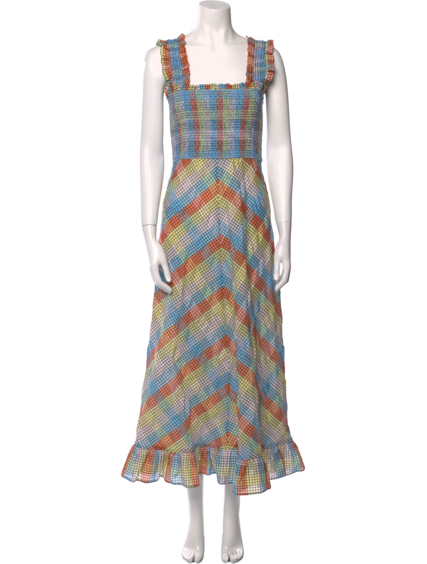 Ganni Plaid Print Long Dress