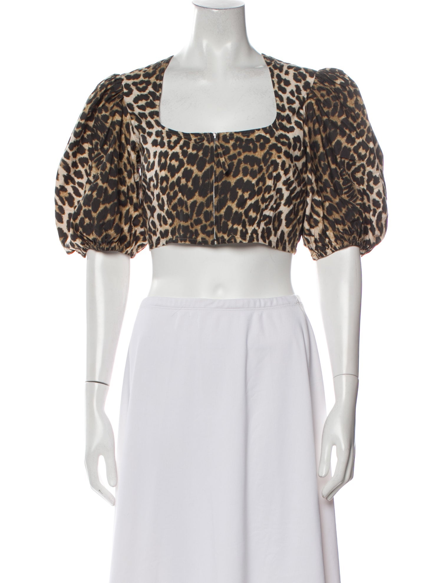 Ganni Animal Print Square Neckline Crop Top
