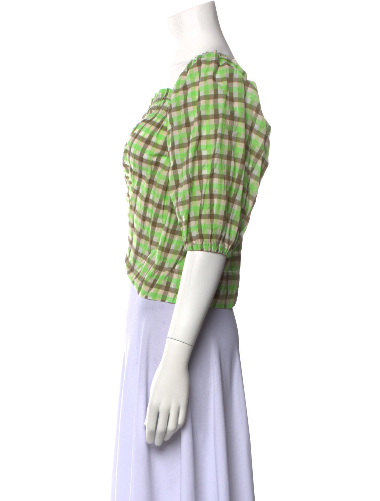 Ganni Plaid Print Square Neckline Crop Top