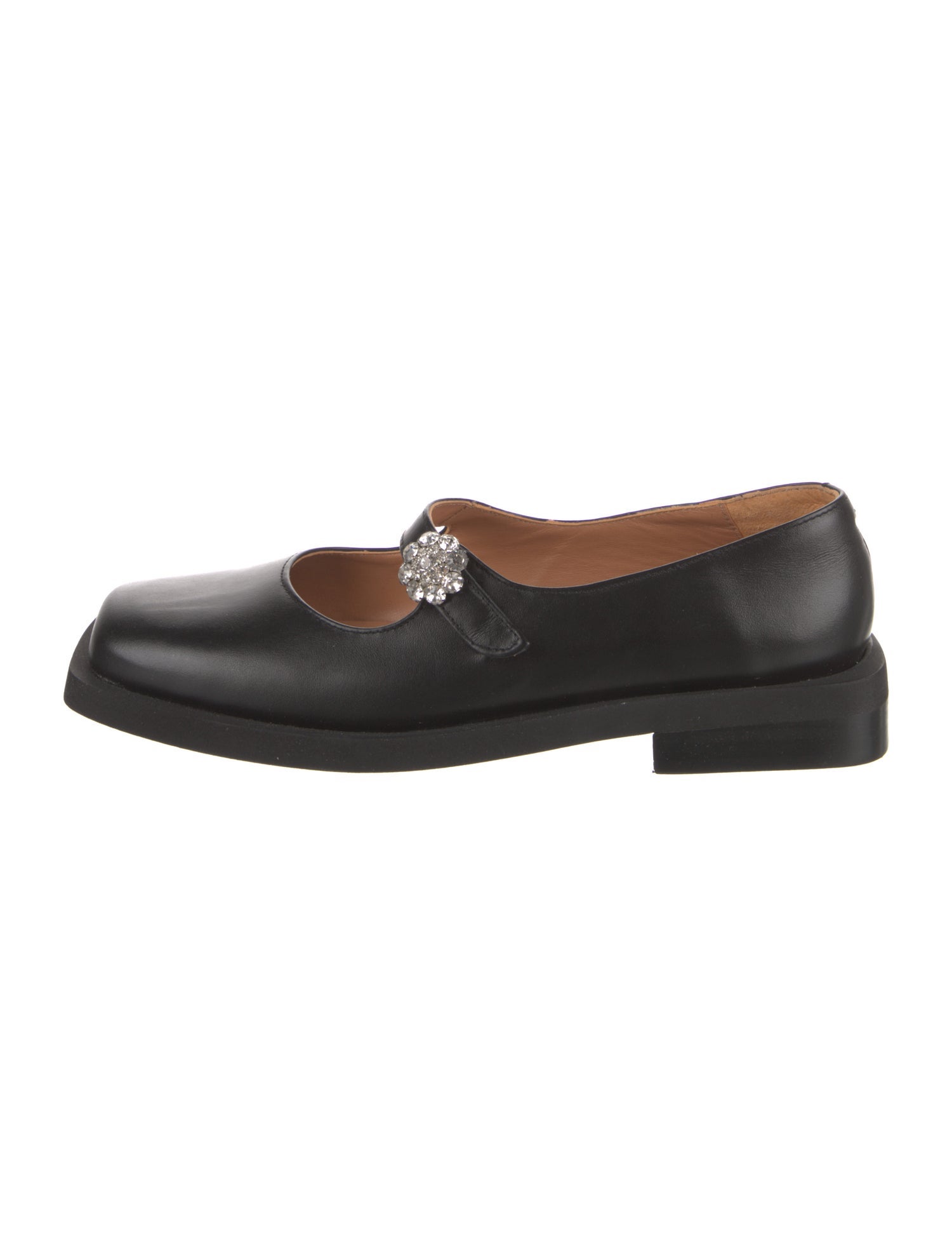 Ganni Leather Crystal Embellishments Mary Jane Flats