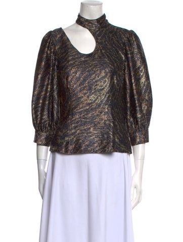 Ganni Tops Printed Turtleneck Crop Top M