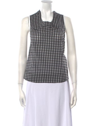 Ganni Plaid Print Square Neckline Top