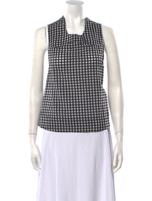 Ganni Plaid Print Square Neckline Top