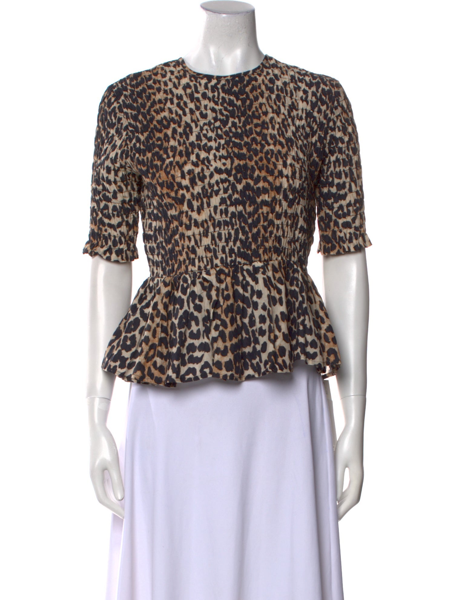 Ganni Animal Print Crew Neck Top