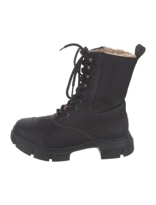 Ganni Leather Fur Trim Combat Boots