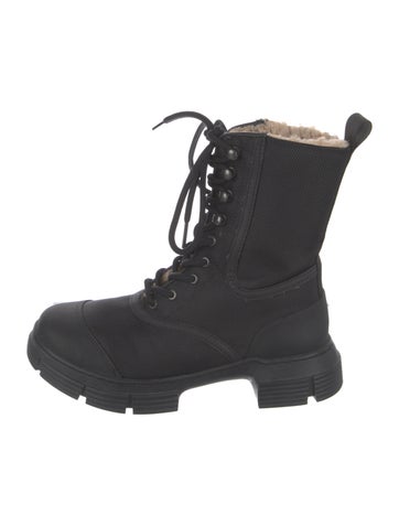 Ganni Boots Leather Fur Trim Combat 7