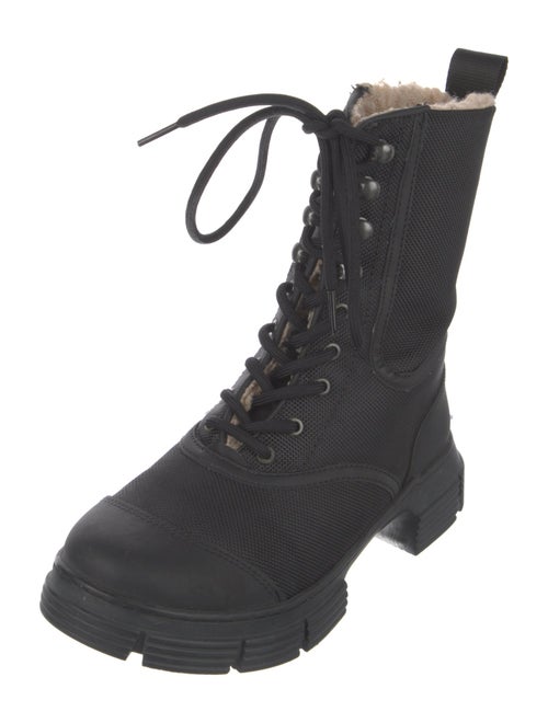 Ganni Leather Fur Trim Combat Boots