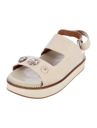 Ganni Canvas Crystal Embellishments Slingback Sandals