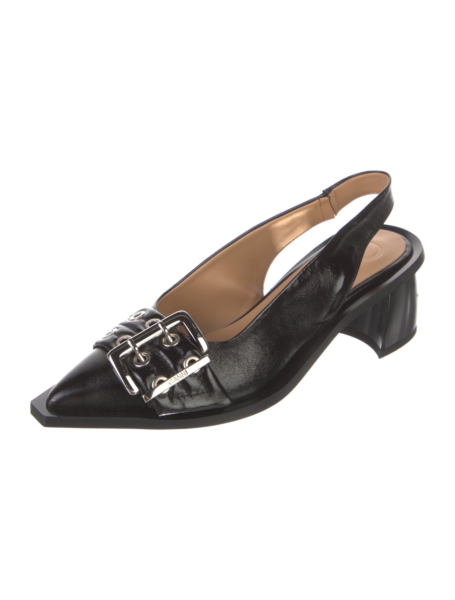 Ganni Patent Leather Slingback Pumps