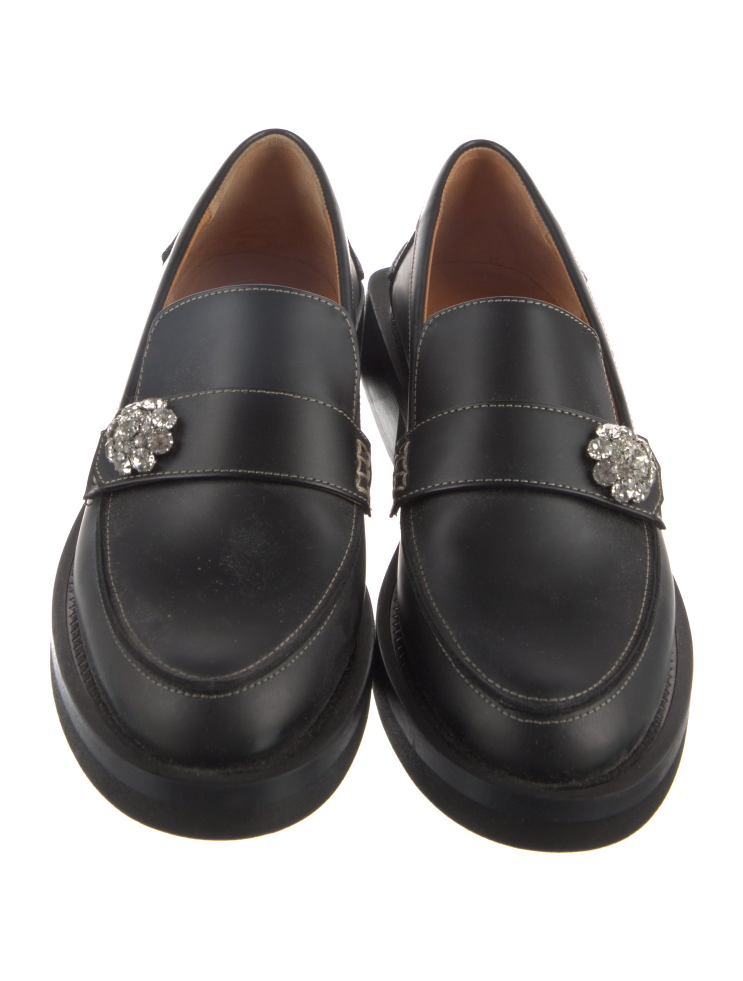 Ganni Leather Crystal Embellishments Mules