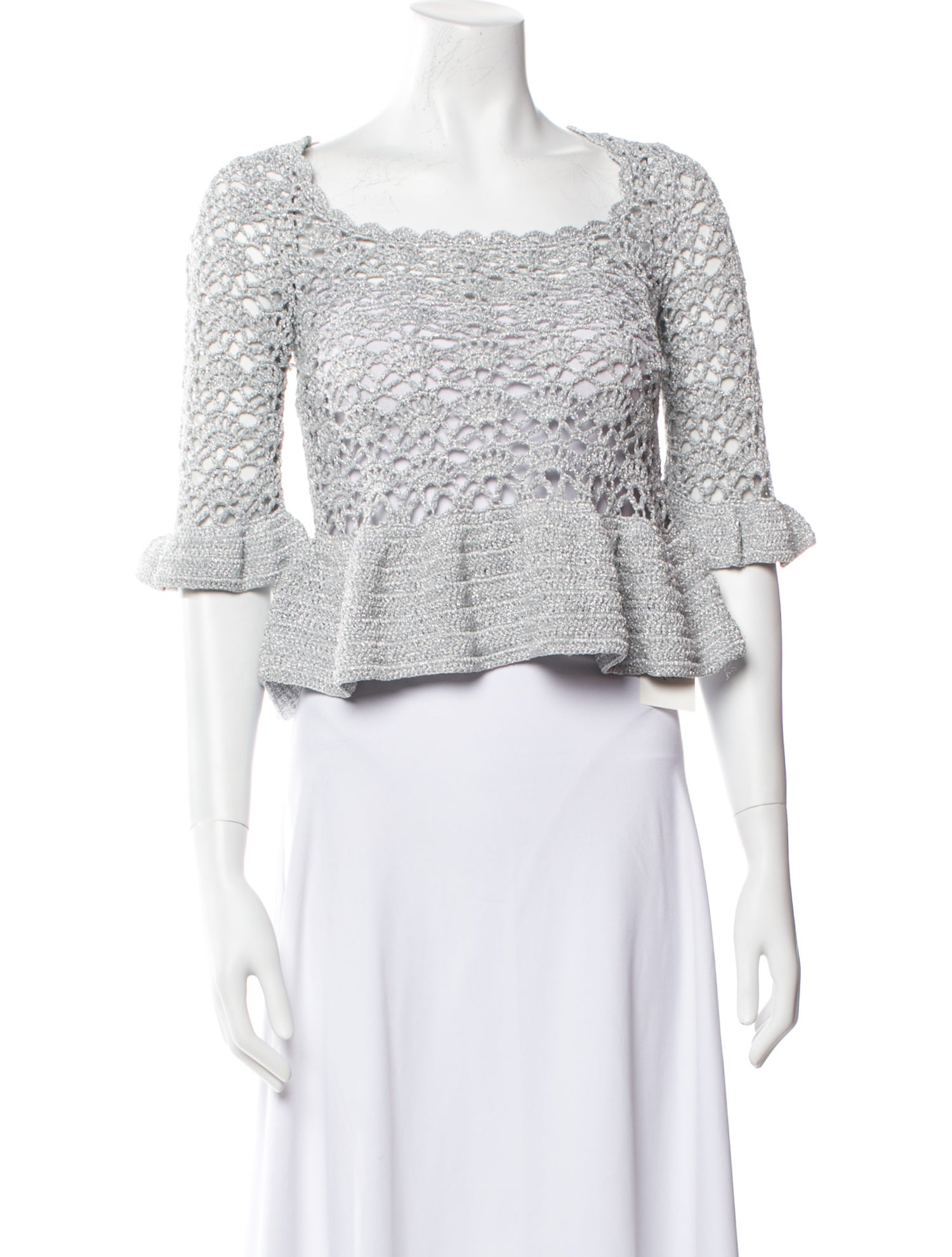 Ganni Square Neckline Short Sleeve Crop Top