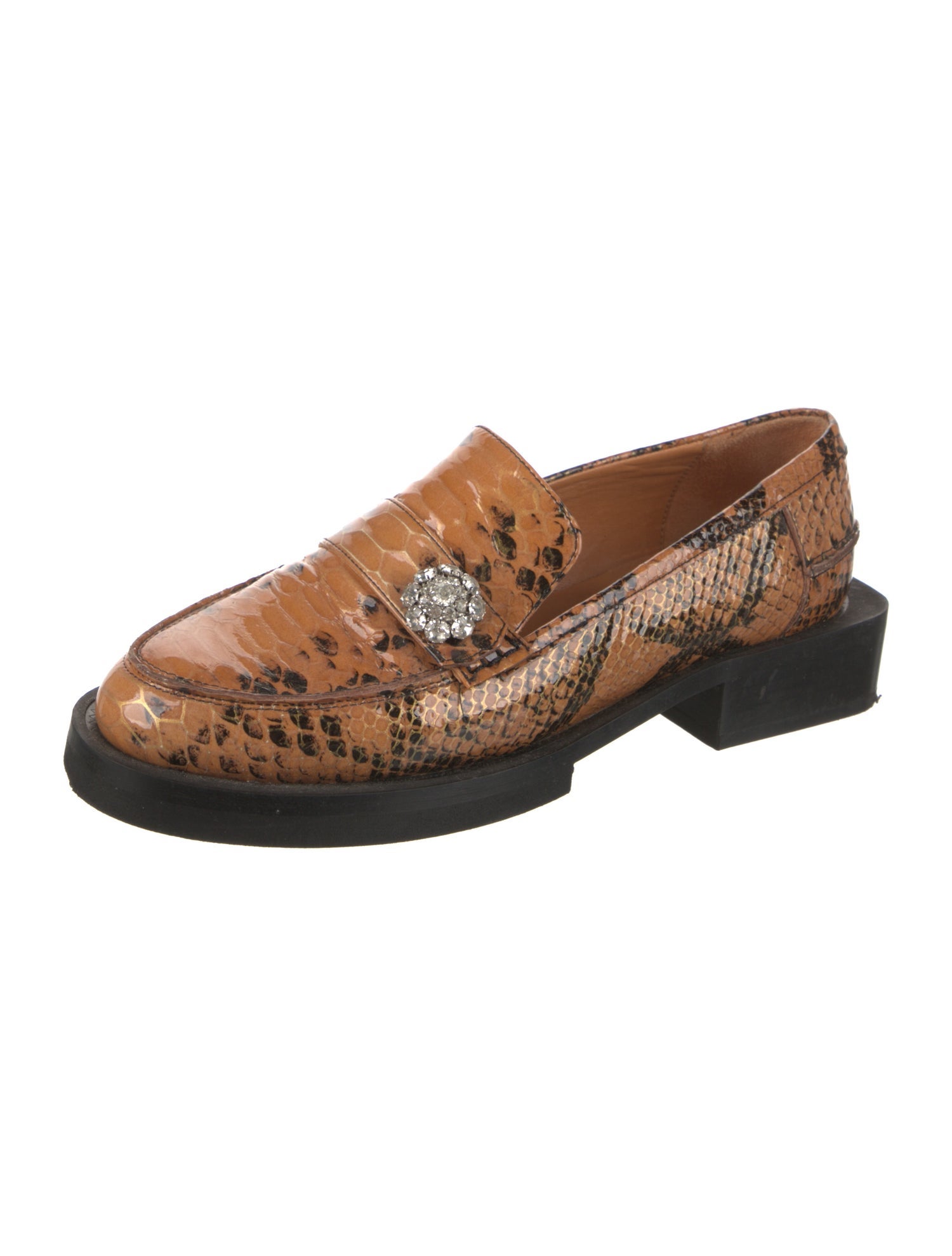 Ganni Embossed Leather Animal Print Loafers