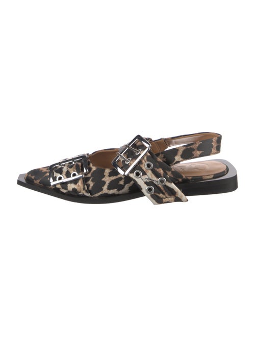 Ganni Satin Animal Print Slingback Flats