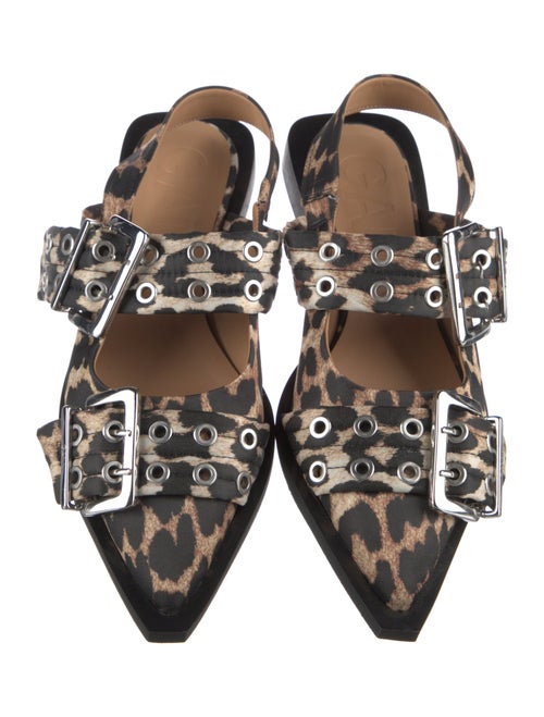 Ganni Satin Animal Print Slingback Flats